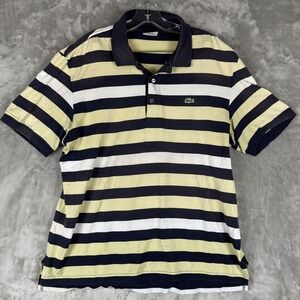 Lacoste Men's Striped Short‎ Sleeve Polo Shirt Navy Yellow White Size 6